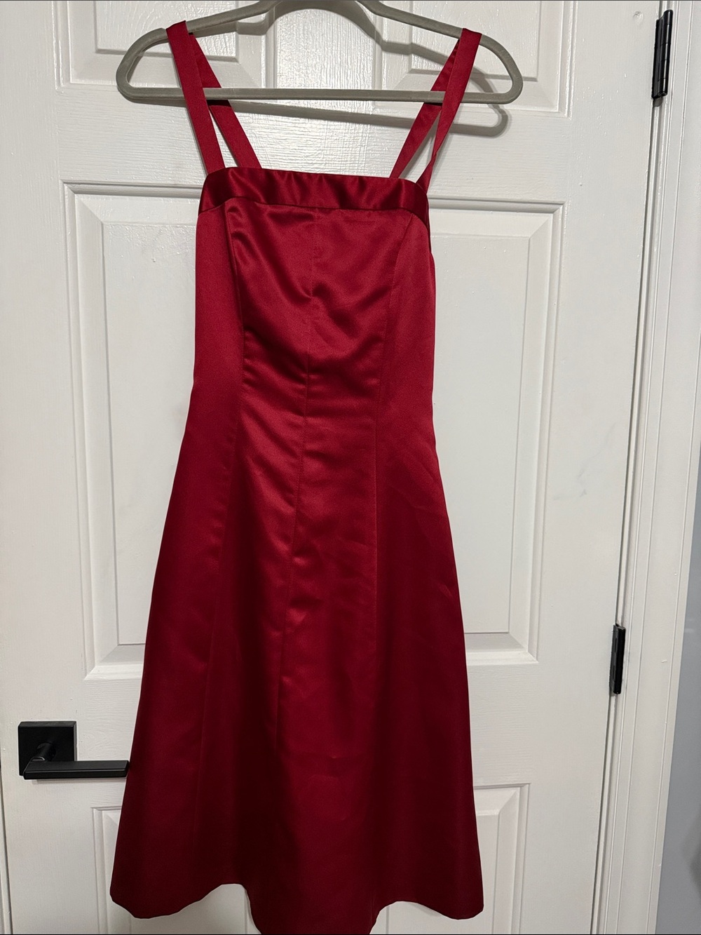 Red Satin Strappy A-Line Formal Dress